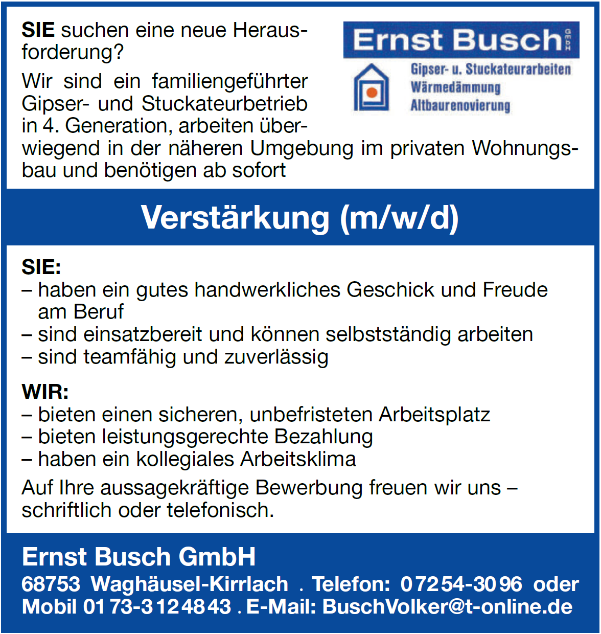 Jobangebot - Ernst Busch GmbH